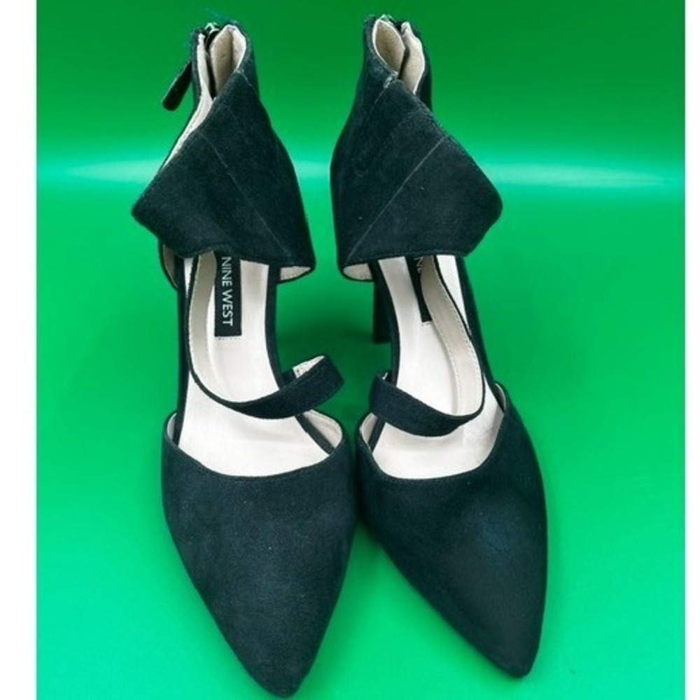 Nine West NWFORTY Pumps Women 6M Black Suede Asymmetrical D'Orsay Stiletto